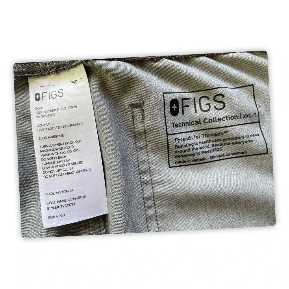 FIGS Livingston Scrub Men's Pants Gray XXL Tall Technical Collection Stretch